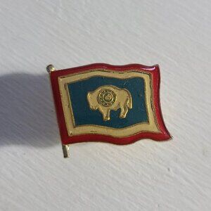 Wyoming State Flag Bison Vintage Lapel Pin Tie Tack Brooch